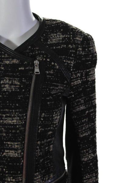 Rebecca Taylor Womens Boucle Full Zipper Wrap Jacket Black White Cotton Size 0