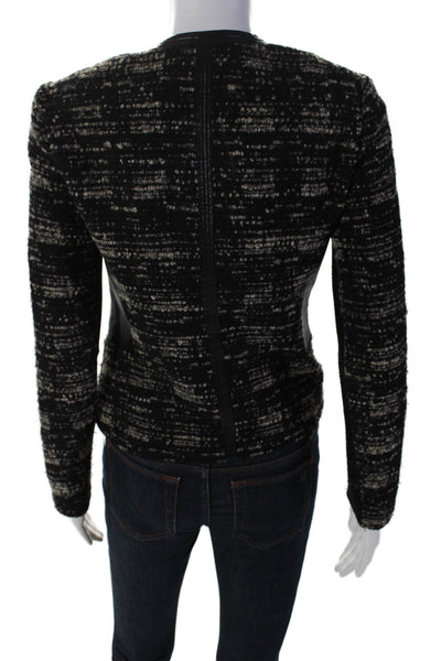 Rebecca Taylor Womens Boucle Full Zipper Wrap Jacket Black White Cotton Size 0