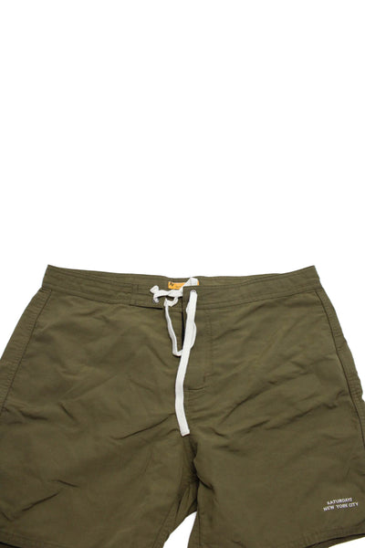 Saturdays NYC Men's Drawstring Waist Flat Front Shorts Olive Green Size 32