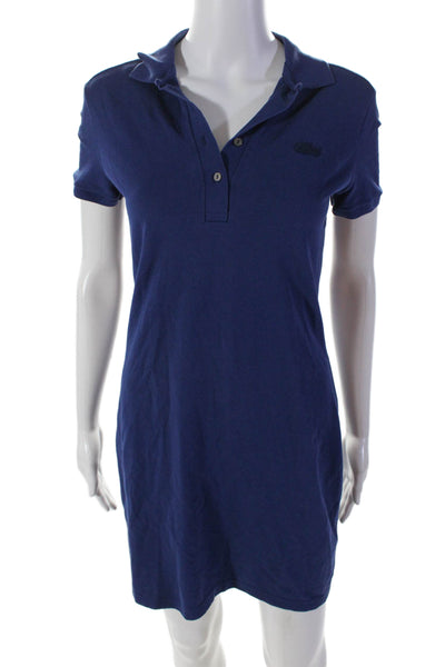 Lacoste Womens Cotton Collared Short Sleeve Knee Length Polo Dress Blue Size 36