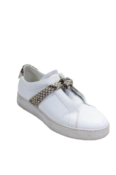 Alexandre Birman Mens Leathe Snakeskin Print Slip On Sneakers White Size 9