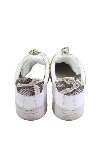 Alexandre Birman Mens Leathe Snakeskin Print Slip On Sneakers White Size 9