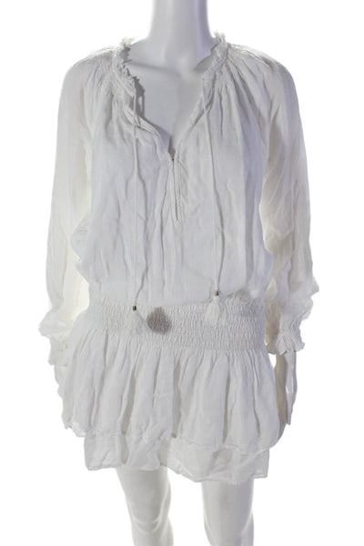 Paige Womens Long Sleeve Smocked Keyhole Tiered Shirt Dress White Size XS