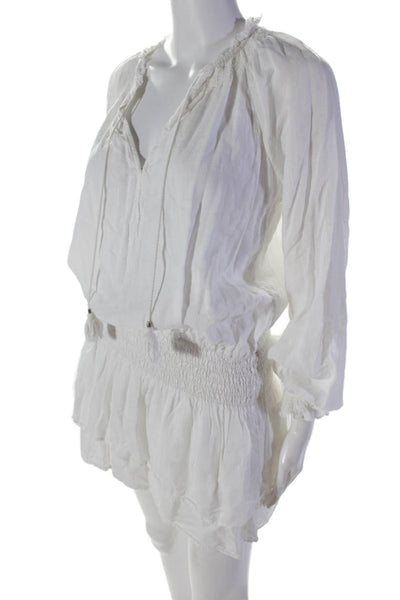 Paige Womens Long Sleeve Smocked Keyhole Tiered Shirt Dress White Size XS