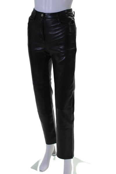 Wilfred Womens The Melina Faux Leather Buttoned Straight Leg Pants Black Size 0