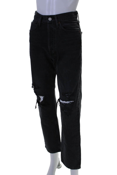 Agolde Womens Cotton Distress Buttoned Straight Leg Jeans Black Size EUR 23