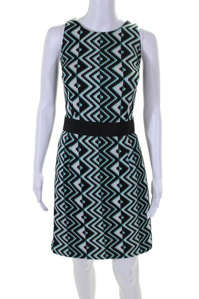 Milly Womens Geometric Zipped Sleeveless Empire Waist Sheath Dress Blue Size 10