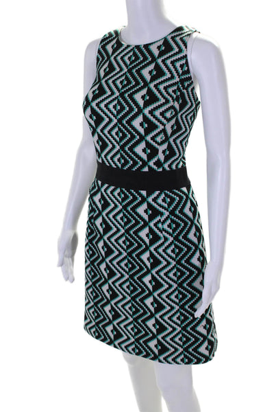 Milly Womens Geometric Zipped Sleeveless Empire Waist Sheath Dress Blue Size 10