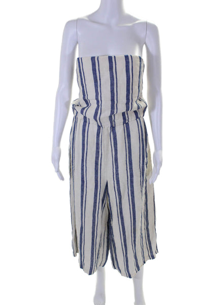 Alice + Olivia Womens Linen Striped Square Neck Wide Leg Jumpsuit White Size 12