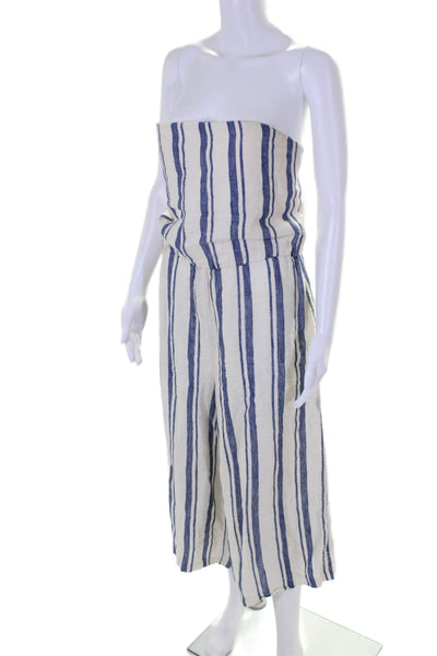 Alice + Olivia Womens Linen Striped Square Neck Wide Leg Jumpsuit White Size 12