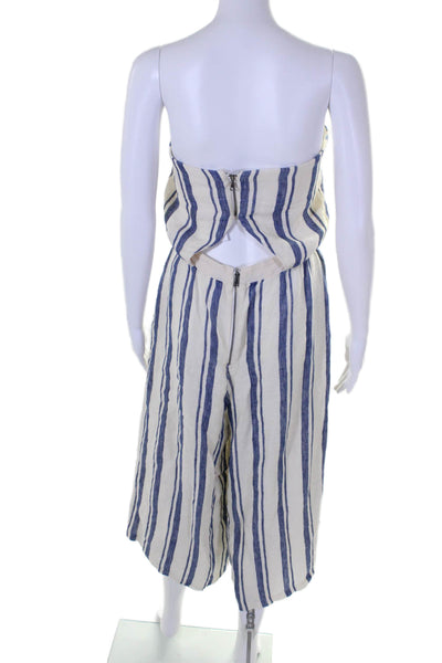 Alice + Olivia Womens Linen Striped Square Neck Wide Leg Jumpsuit White Size 12