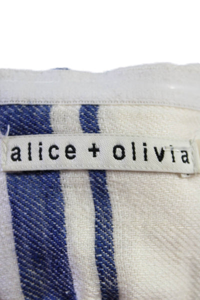 Alice + Olivia Womens Linen Striped Square Neck Wide Leg Jumpsuit White Size 12