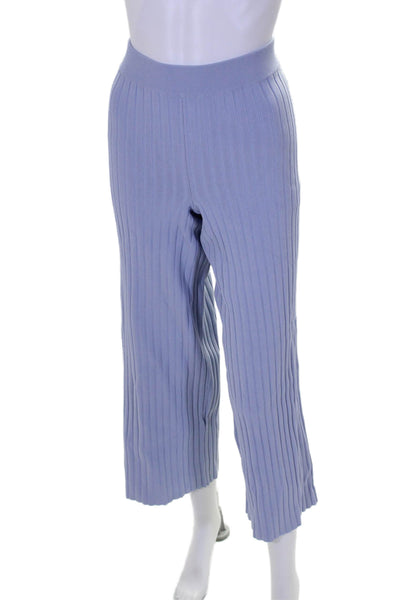 Proenza Schouler White Label Womens Cotton Ribbed Wide Leg Pants Blue Size S