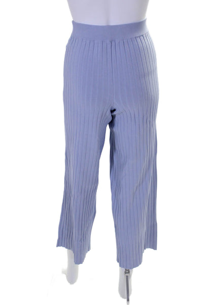 Proenza Schouler White Label Womens Cotton Ribbed Wide Leg Pants Blue Size S