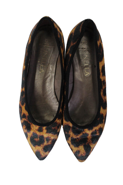 Brunella Gori Womens Velvet Leopard Print Pointed Toe Slip On Flats Brown Size 6