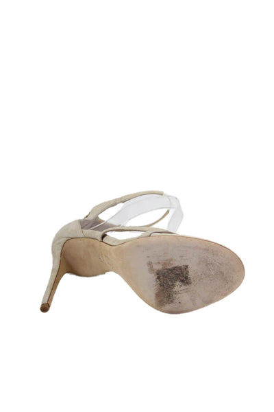 Tamara Mellon Womens Suede Ankle Strap Sandal Heel Light Beige Size 39.5 9.5