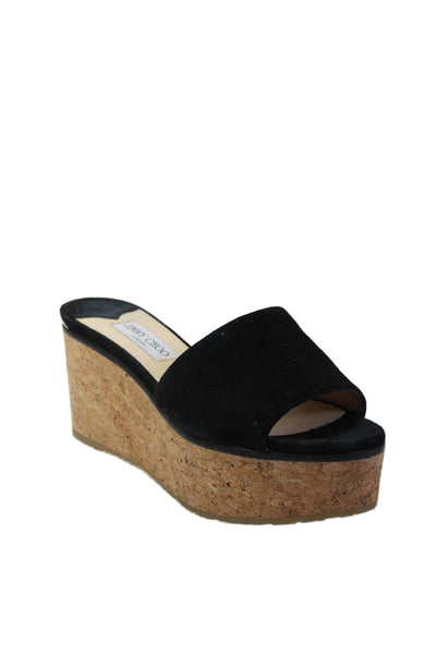 Jimmy Choo Womens Suede Cork Slide On Wedge Sandals Black Size 39.5 9.5