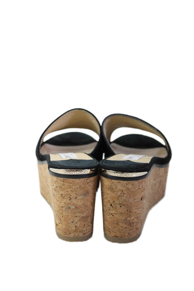 Jimmy Choo Womens Suede Cork Slide On Wedge Sandals Black Size 39.5 9.5