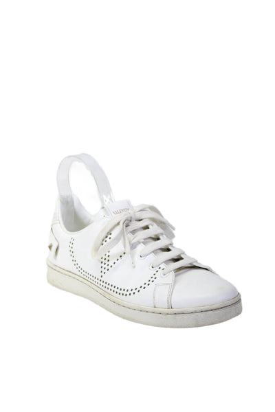 Valentino Garavani Womens Leather Rock Stud Low Top Sneakers White Size 39.5 9.5