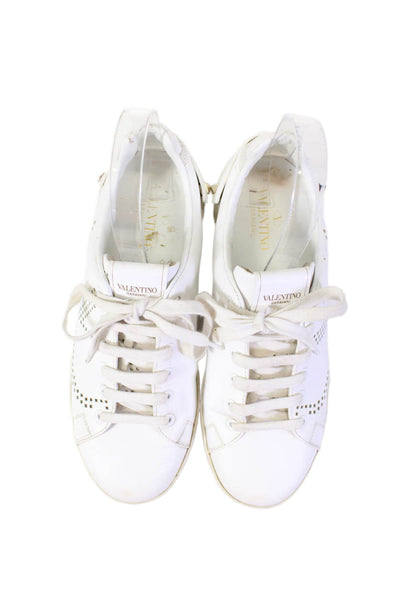 Valentino Garavani Womens Leather Rock Stud Low Top Sneakers White Size 39.5 9.5