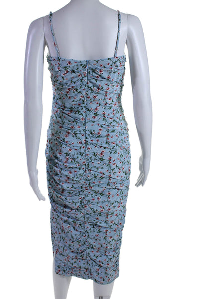 Bardot Womens Floral Print Ruched Zipped Sleeveless Bodycon Dress Blue Size XS