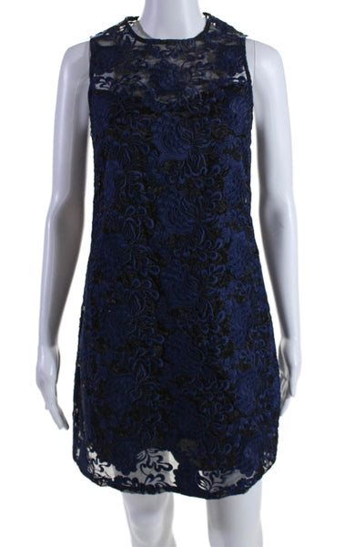 Nanette Lepore Womens Brocade Floral Textured Buttoned A-Line Dress Blue Size 0