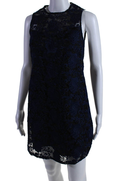 Nanette Lepore Womens Brocade Floral Textured Buttoned A-Line Dress Blue Size 0