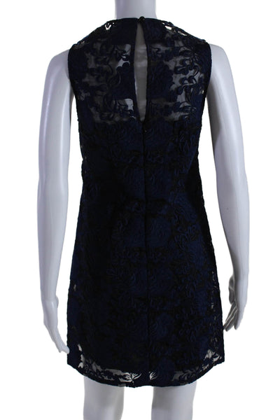 Nanette Lepore Womens Brocade Floral Textured Buttoned A-Line Dress Blue Size 0