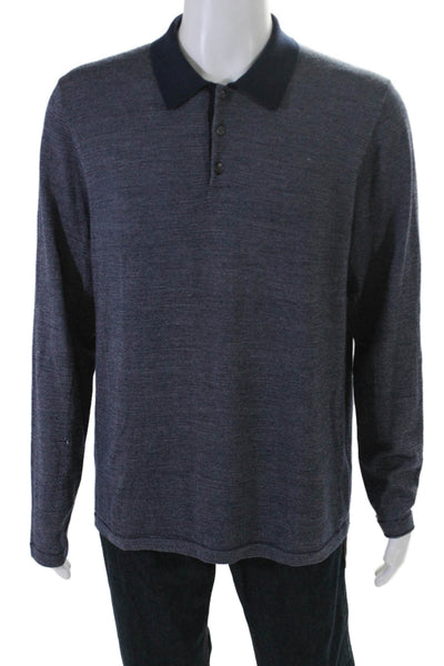 Vince Mens Long Sleeve Collared Merino Wool Polo Sweatshirt Navy Size Large