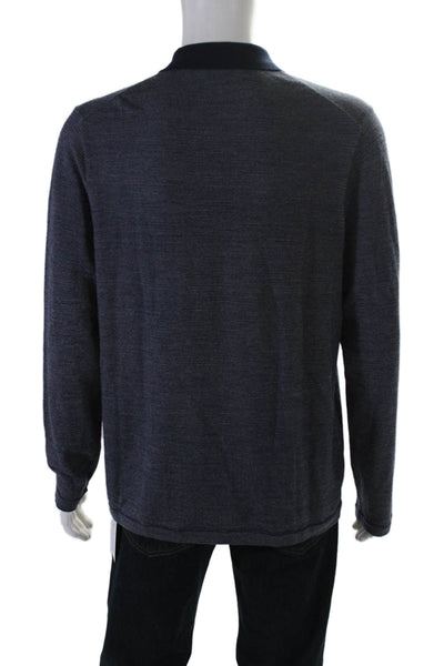 Vince Mens Long Sleeve Collared Merino Wool Polo Sweatshirt Navy Size Large