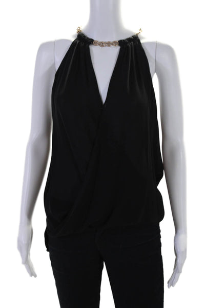 L'Agence Womens Silk Gold Tone Neckline Sleeveless Tank Top Black Size Large