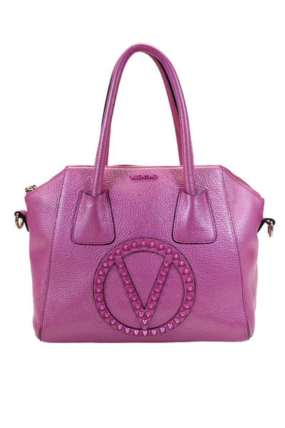 Mario Valentino Womens Spike Studded V Logo Minimi Satchel Handbag Raspberry