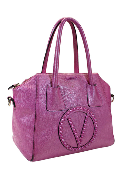 Mario Valentino Womens Spike Studded V Logo Minimi Satchel Handbag Raspberry