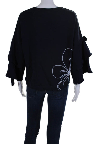 Parker Womens Cotton Embroidered Floral Long Sleeve Sweatshirt Navy Size S