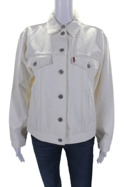 Levis Womens Denim Long Sleeves Button Down Jacket White Cotton Size Small