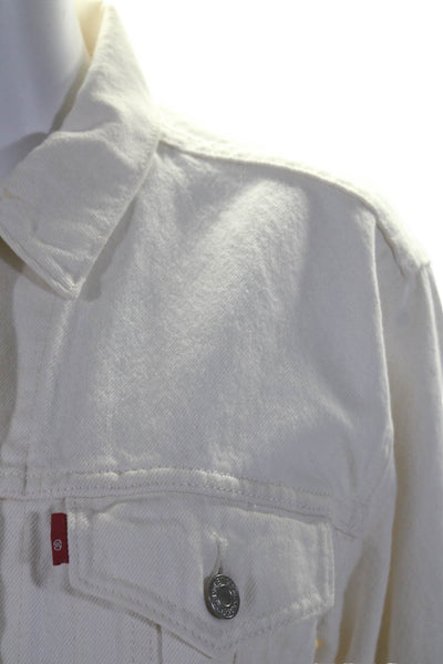 Levis Womens Denim Long Sleeves Button Down Jacket White Cotton Size Small