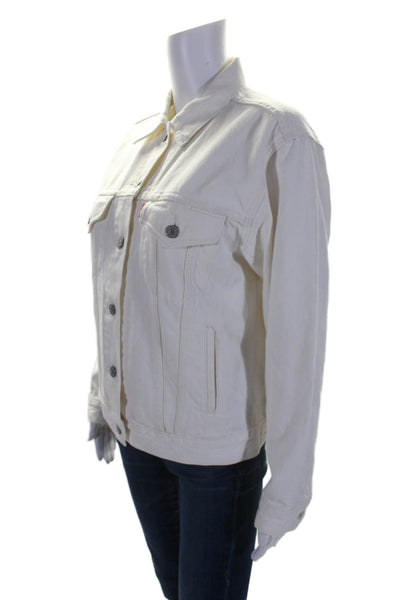 Levis Womens Denim Long Sleeves Button Down Jacket White Cotton Size Small