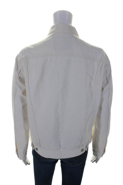 Levis Womens Denim Long Sleeves Button Down Jacket White Cotton Size Small