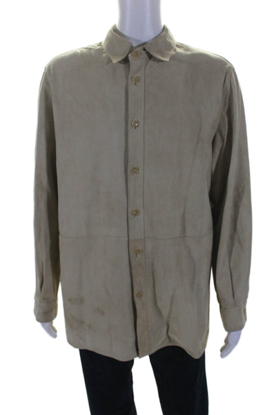 Patrick Hellman Mens Suede Button Down Long Sleeves Shirt Beige Size EUR 58