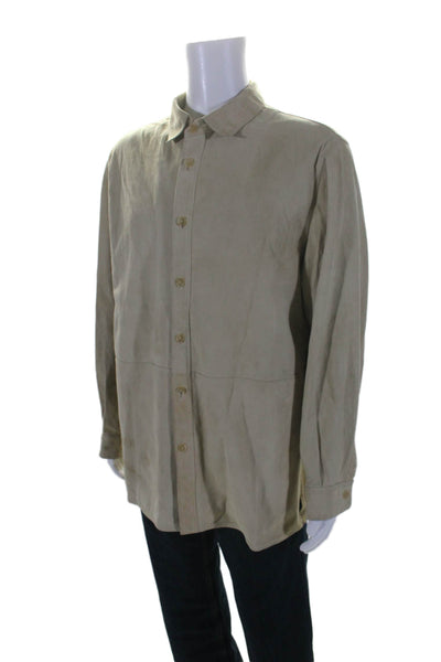 Patrick Hellman Mens Suede Button Down Long Sleeves Shirt Beige Size EUR 58