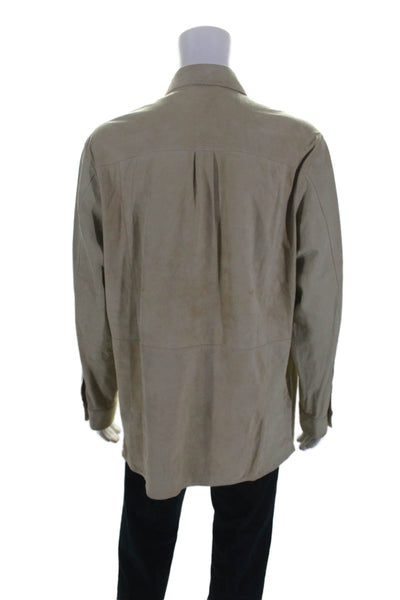 Patrick Hellman Mens Suede Button Down Long Sleeves Shirt Beige Size EUR 58