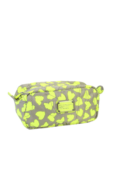 Marc By Marc Jacobs Womens Heart Print Cosmetic Make Up Bag Gray Neon Green