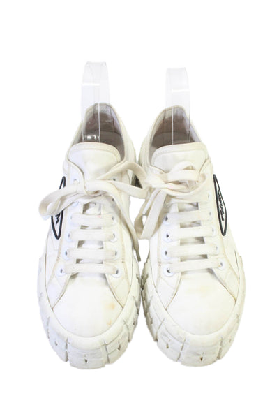 Prada Womens White Lace Up Platform Heels Sneakers Shoes Size 7.5