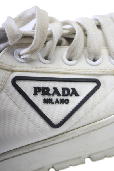 Prada Womens White Lace Up Platform Heels Sneakers Shoes Size 7.5