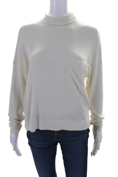 Stateside Womens Long Sleeve Rib Knit Turtleneck Sweater White Size XS