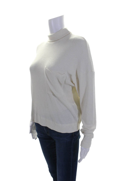 Stateside Womens Long Sleeve Rib Knit Turtleneck Sweater White Size XS