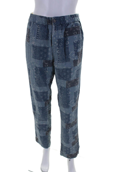 The Phluid Project Womens Tapered Leg Abstract Print Pants Blue Small