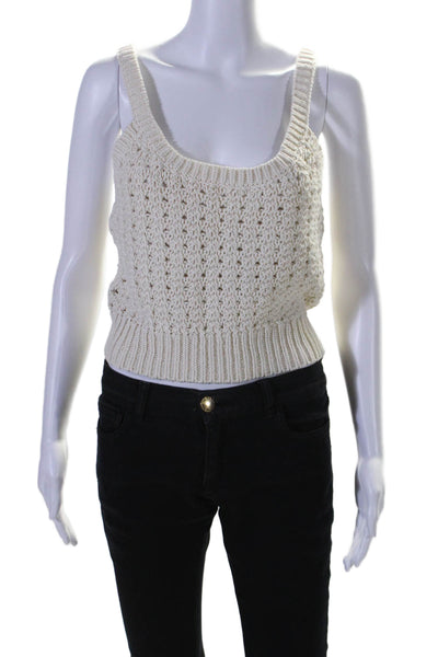 A.L.C. Womens Cotton Textured Knit Round Neck Sleeveless Tank Top Beige Size XS