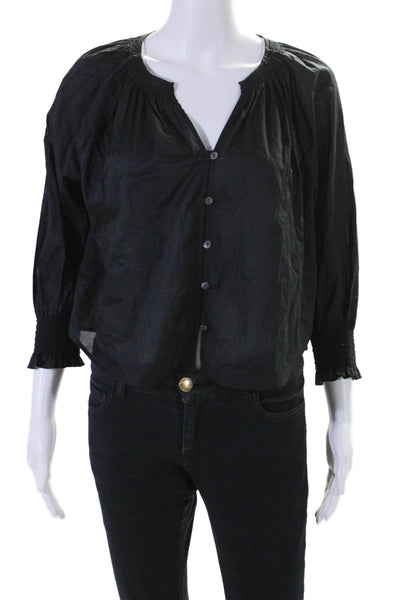 Rails Women's V-Neck Long Sleeves Button Down Cotton Blouse Black Size XS