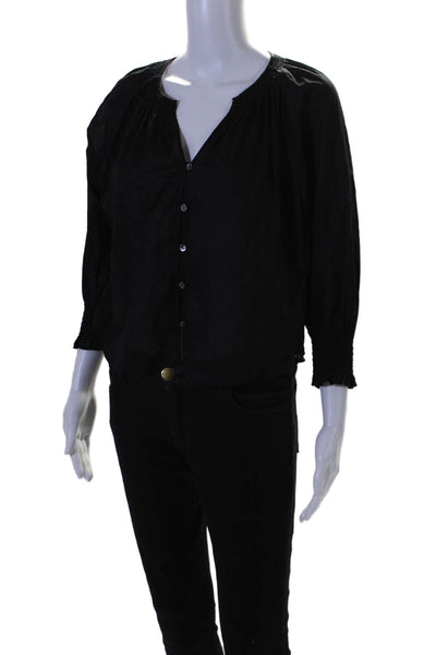 Rails Women's V-Neck Long Sleeves Button Down Cotton Blouse Black Size XS